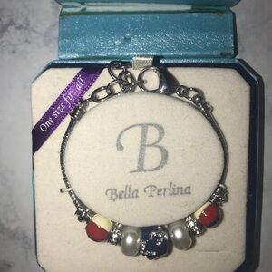 Bella Perlina Silver and Red Beaded Bracelet